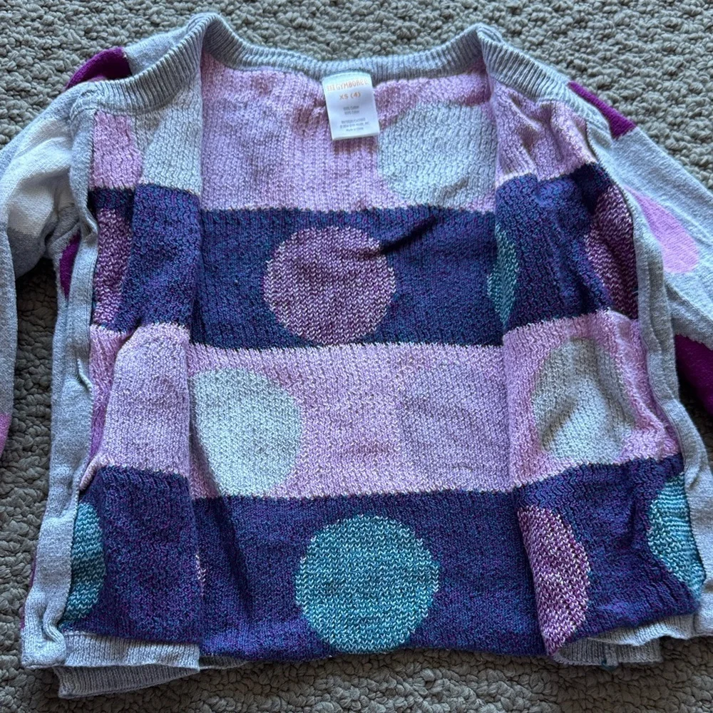 Gymboree White Cardigan with Teal, Pink & Purple Polka Dots - Cute Knit Top